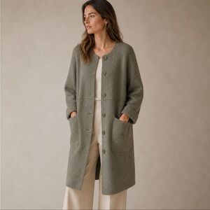 Rodier France Wool Angora Long Cardigan Jacket Green Grey S/M Relaxed Fit